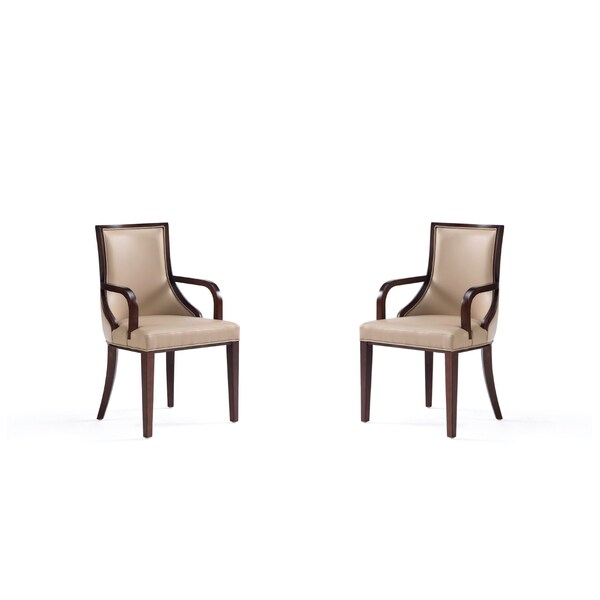 Manhattan Comfort Grand Faux Leather and Velvet Dining Armchair in Tan with Beech Wood Frame - Set of 2 2-DC048AR-TN - main